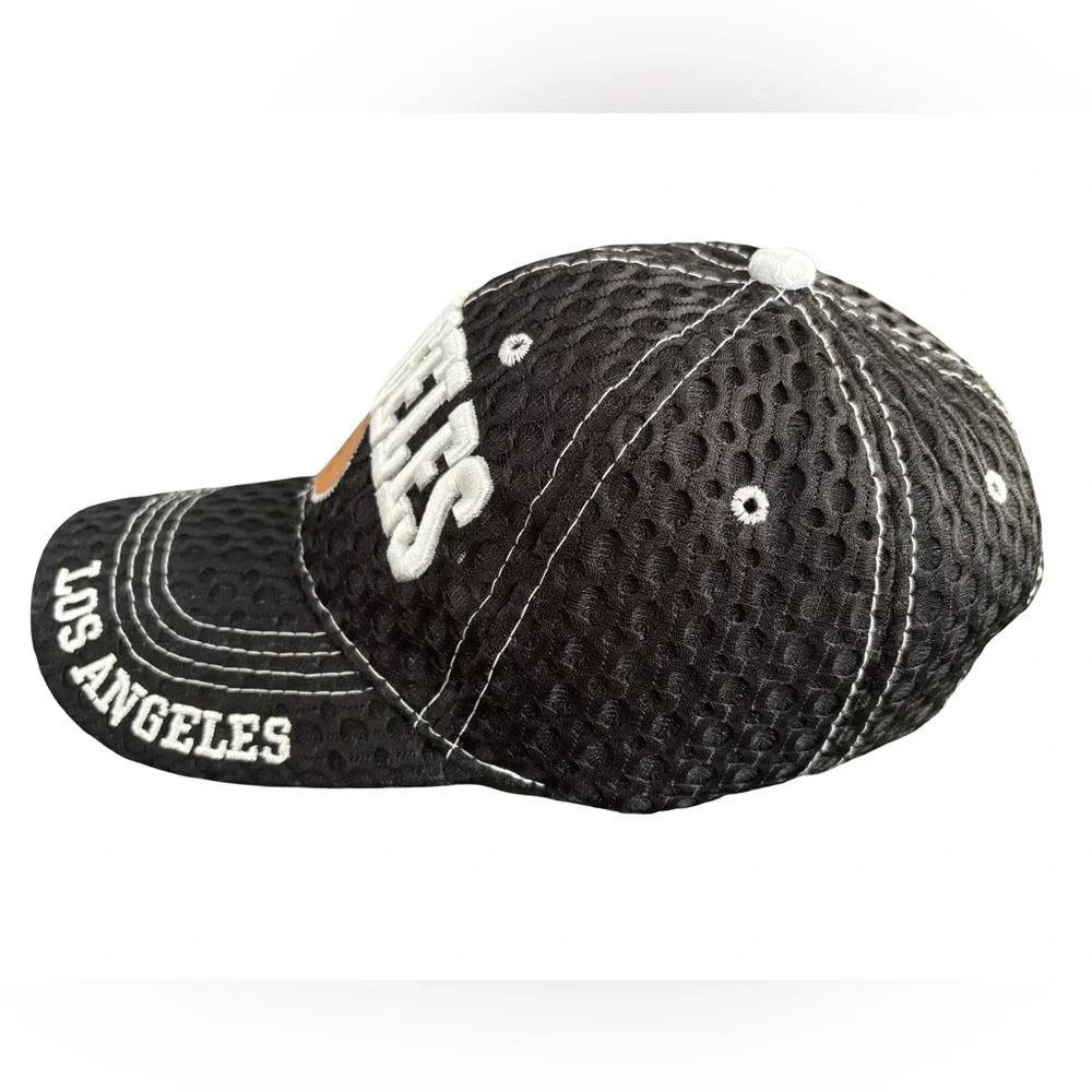 Los Angeles LA Embroidered Hat Black Textured Cap Distressed Style Adjustable - Picture 2 of 8